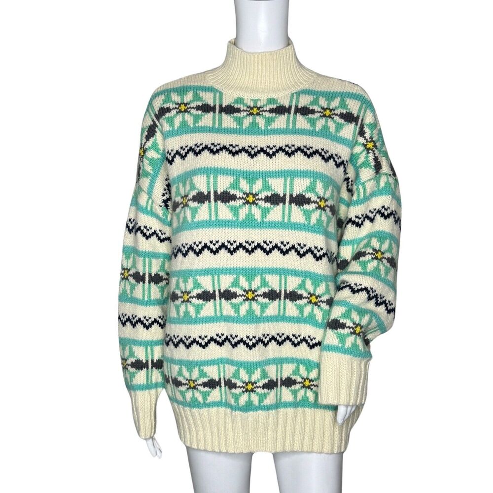 American Eagle Sweater Womens Small Green Cream Fair Ilse Retro Casual Preppy